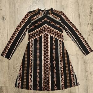 FP Movement by Free People Black and Brown Geometric Mini Dress